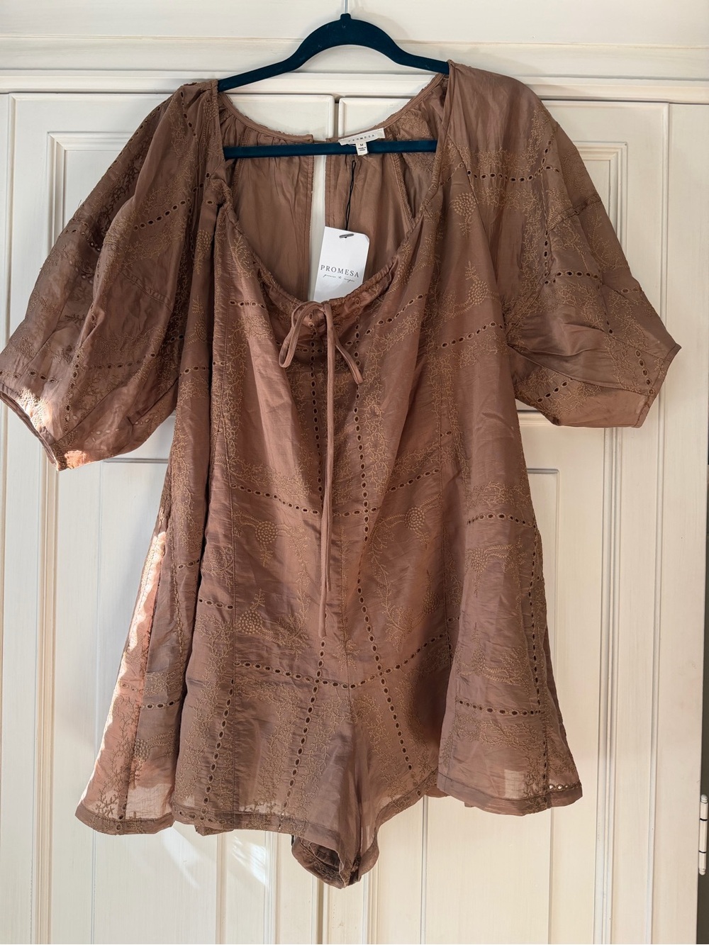 NWT Promesa Brown Eyelet Romper size M